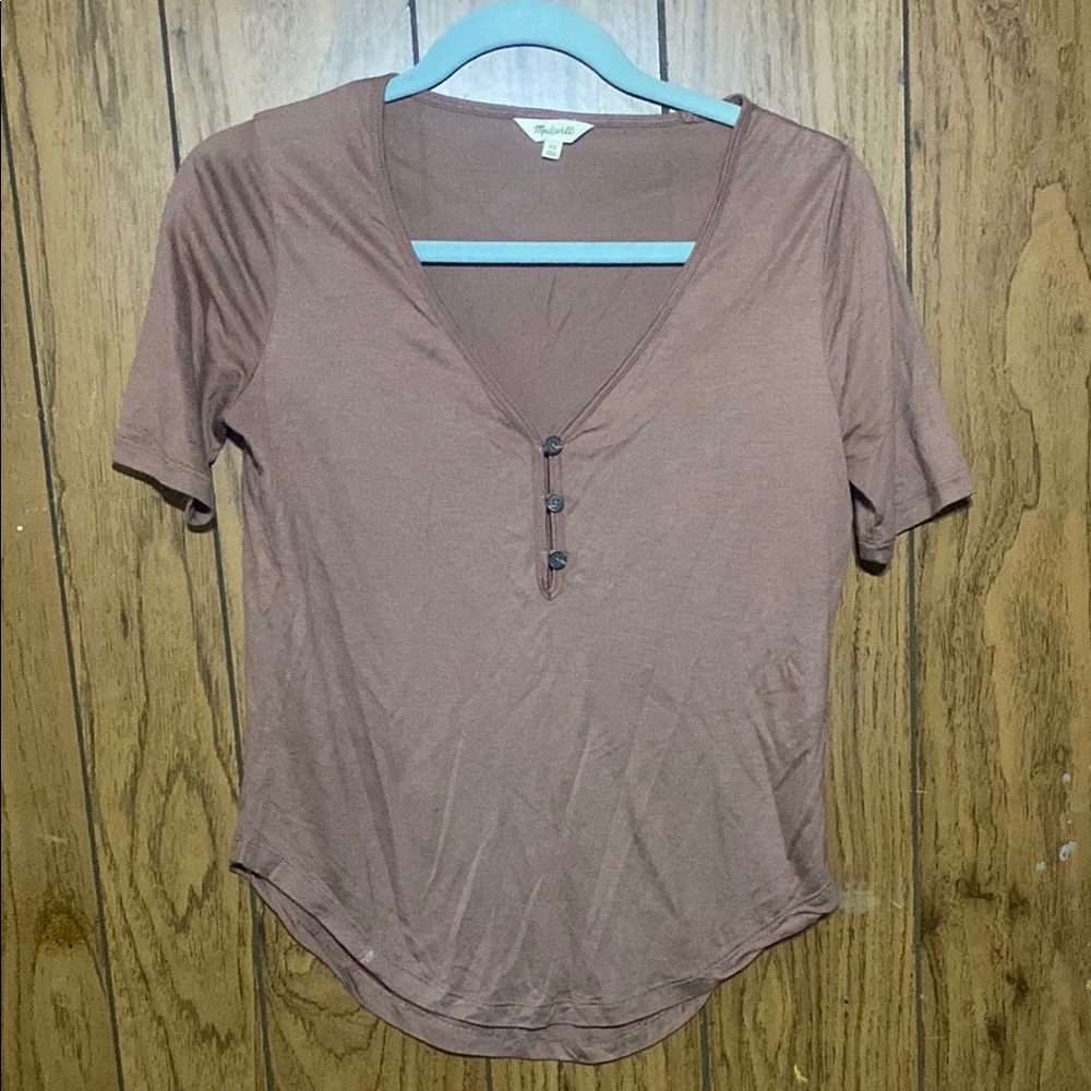 Madewell Brown Fitted Short Sleeve Blouse